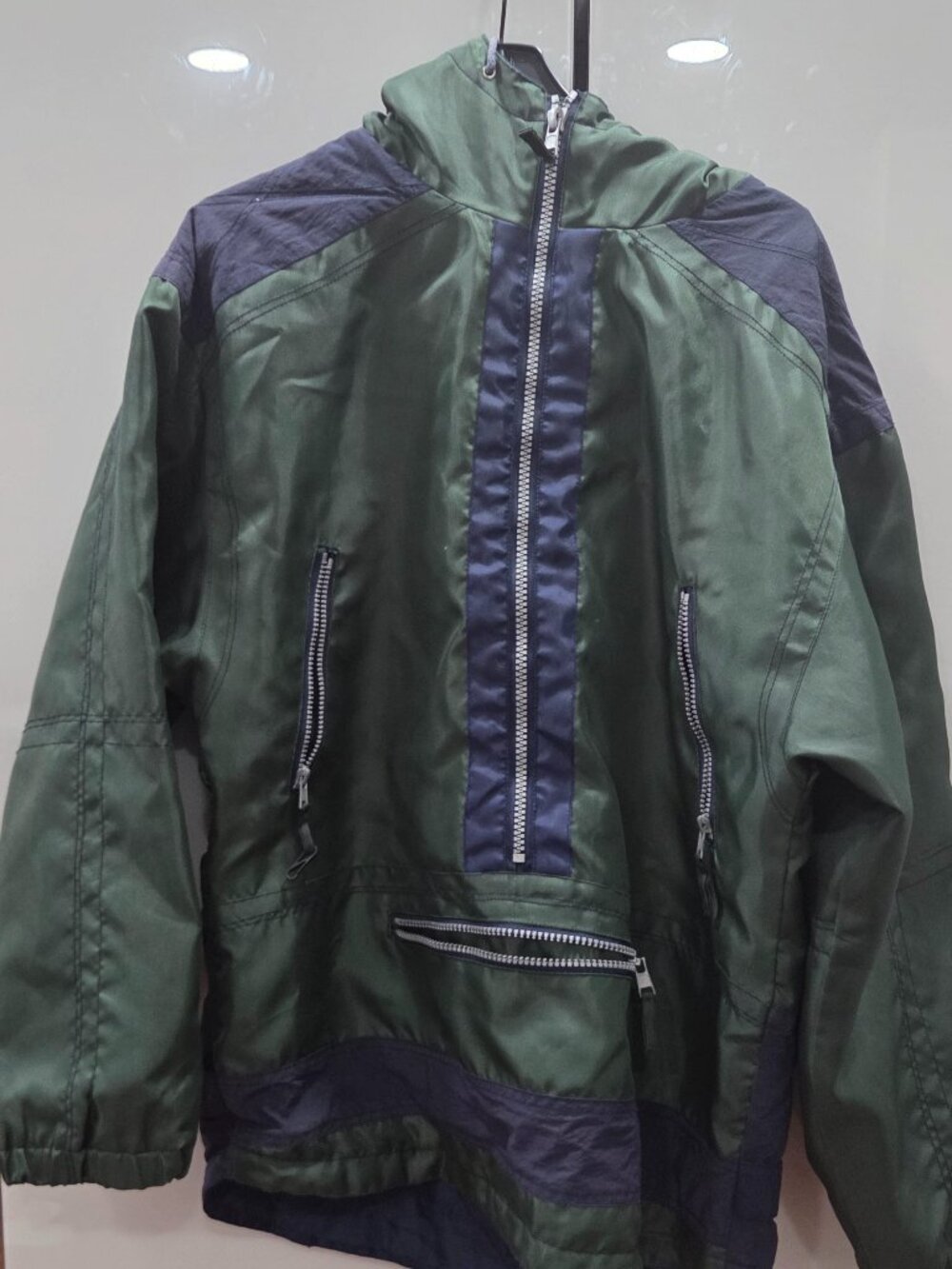 Anorak jacket, dark green and blue, quarter zip up